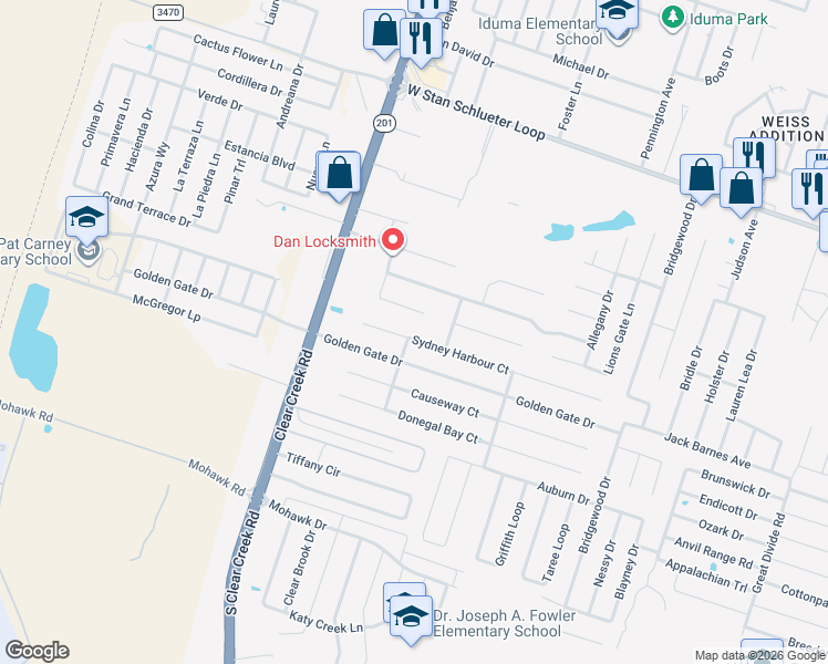 map of restaurants, bars, coffee shops, grocery stores, and more near 5208 Rimes Court in Killeen