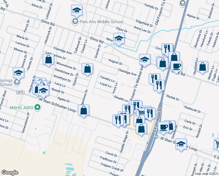 map of restaurants, bars, coffee shops, grocery stores, and more near 1203 Loyal Lane in Killeen