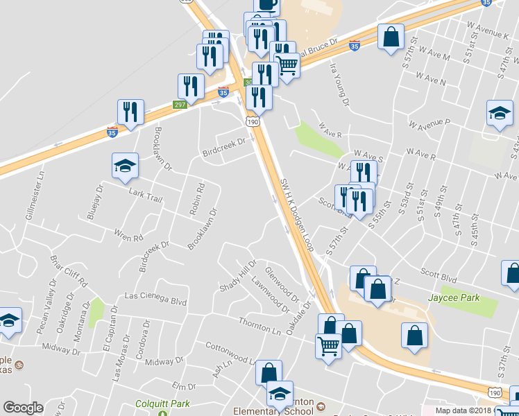 map of restaurants, bars, coffee shops, grocery stores, and more near 3201 Southwest H K Dodgen Loop in Temple