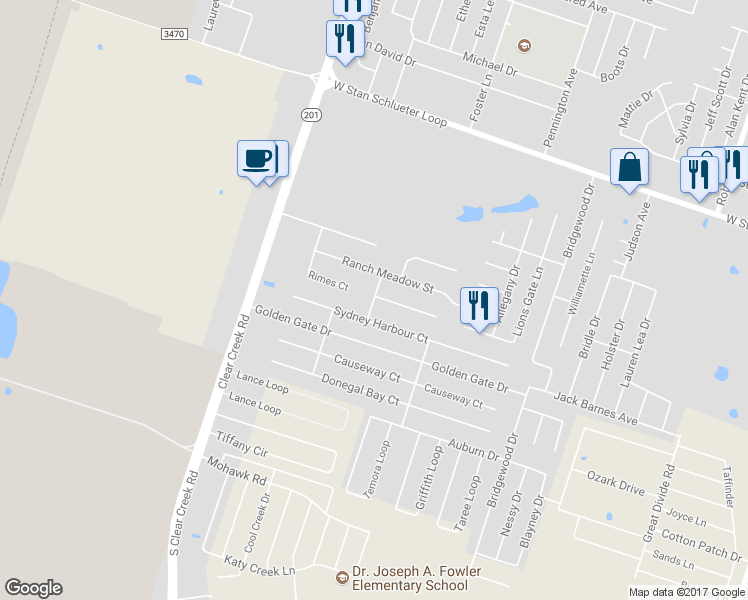 map of restaurants, bars, coffee shops, grocery stores, and more near 5307 Frisco Drive in Killeen