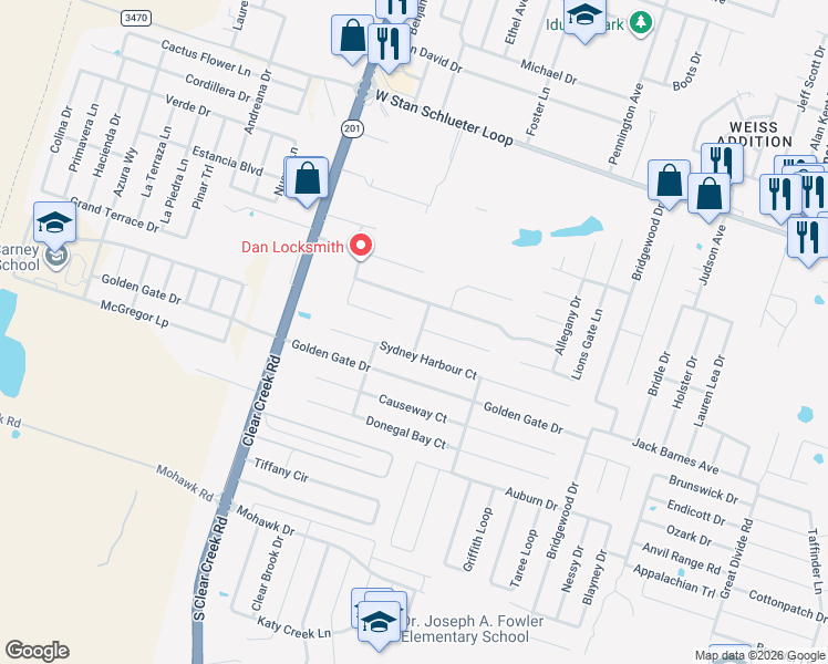 map of restaurants, bars, coffee shops, grocery stores, and more near 5311 Frisco Drive in Killeen