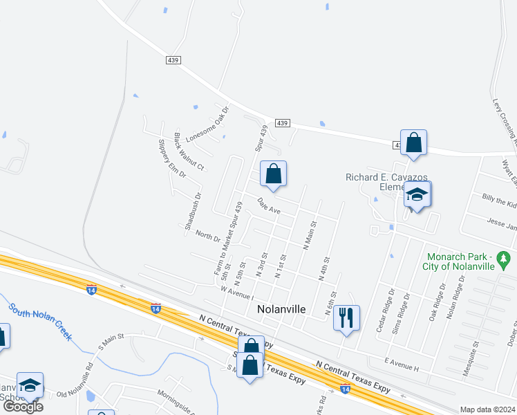 map of restaurants, bars, coffee shops, grocery stores, and more near 403 Dale Avenue in Nolanville