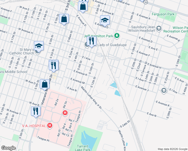 map of restaurants, bars, coffee shops, grocery stores, and more near 1010 South 12th Street in Temple