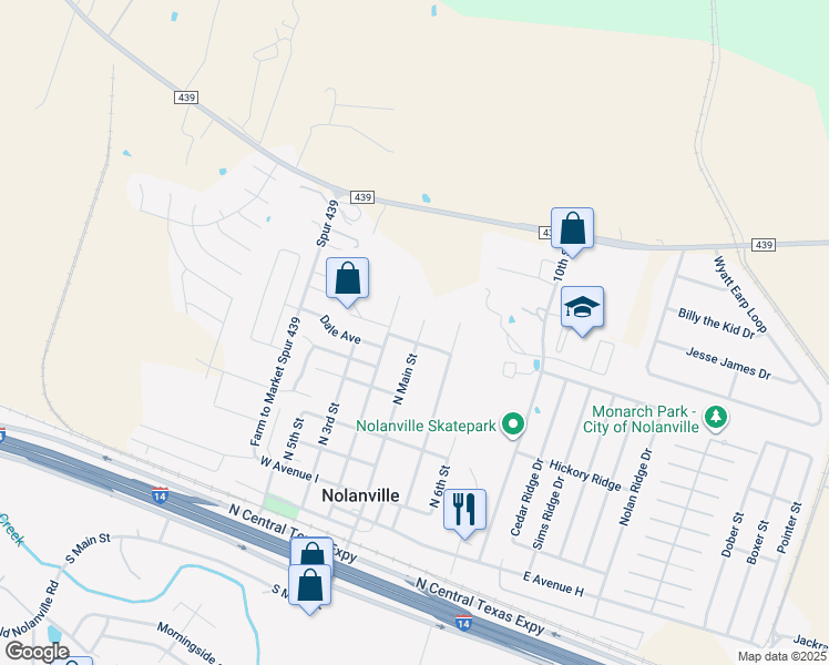 map of restaurants, bars, coffee shops, grocery stores, and more near 803 North Main Street in Nolanville