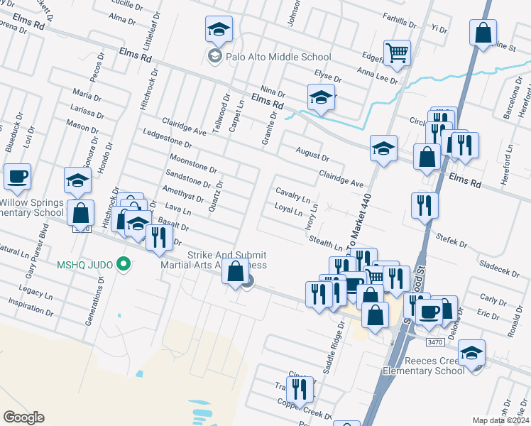 map of restaurants, bars, coffee shops, grocery stores, and more near 4310 Ledgestone Drive in Killeen