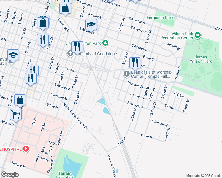 map of restaurants, bars, coffee shops, grocery stores, and more near 909 South Knob Street in Temple
