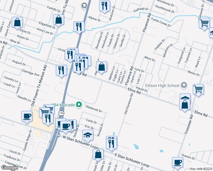 map of restaurants, bars, coffee shops, grocery stores, and more near 305 West Elms Road in Killeen