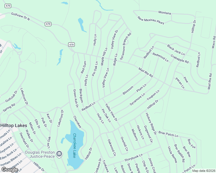 map of restaurants, bars, coffee shops, grocery stores, and more near 170 Redbud Lane in Hilltop Lakes