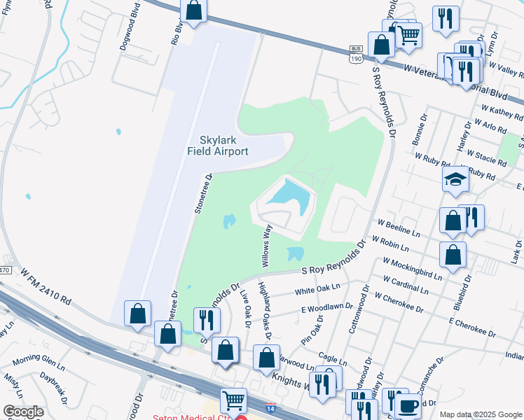 map of restaurants, bars, coffee shops, grocery stores, and more near 2103 Lakeview Loop in Killeen