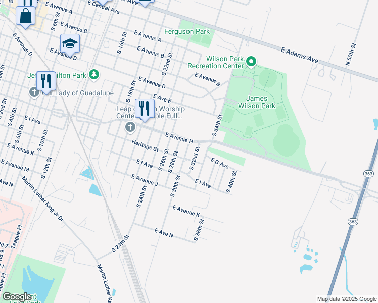 map of restaurants, bars, coffee shops, grocery stores, and more near 705 South 30th Street in Temple