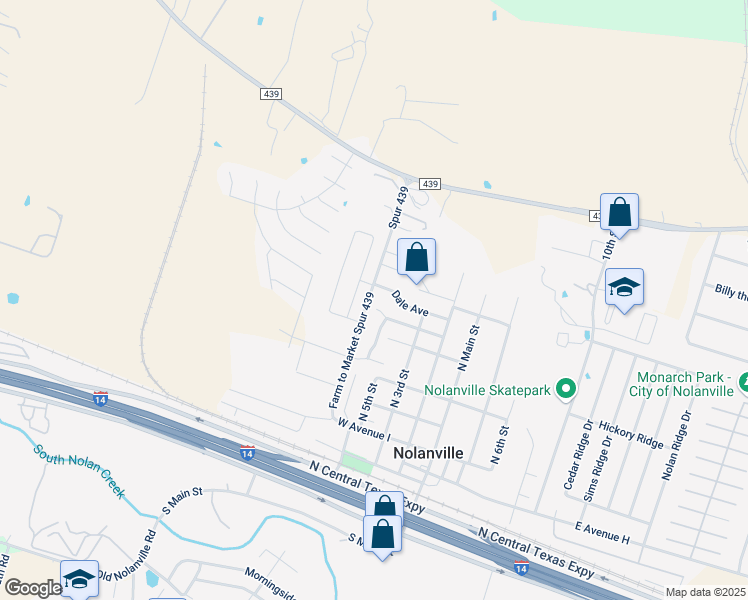 map of restaurants, bars, coffee shops, grocery stores, and more near 408 West Street John Avenue in Nolanville