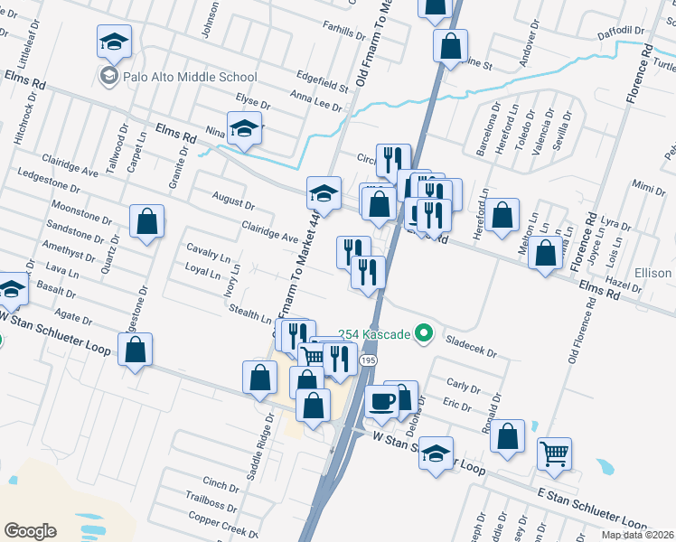 map of restaurants, bars, coffee shops, grocery stores, and more near 803 Leifester Circle in Killeen