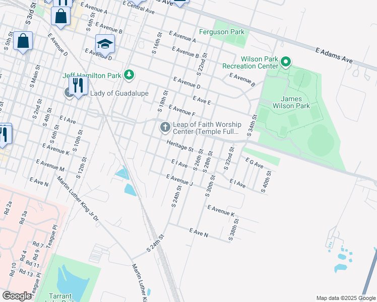 map of restaurants, bars, coffee shops, grocery stores, and more near 802 South 24th Street in Temple