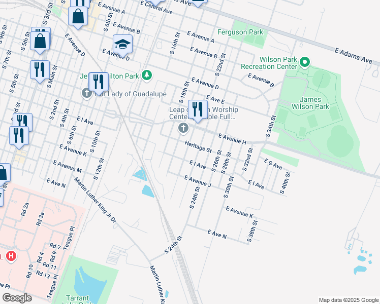 map of restaurants, bars, coffee shops, grocery stores, and more near 805 South 22nd Street in Temple