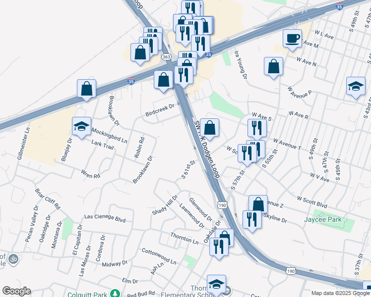 map of restaurants, bars, coffee shops, grocery stores, and more near 3311 Southwest H K Dodgen Loop in Temple