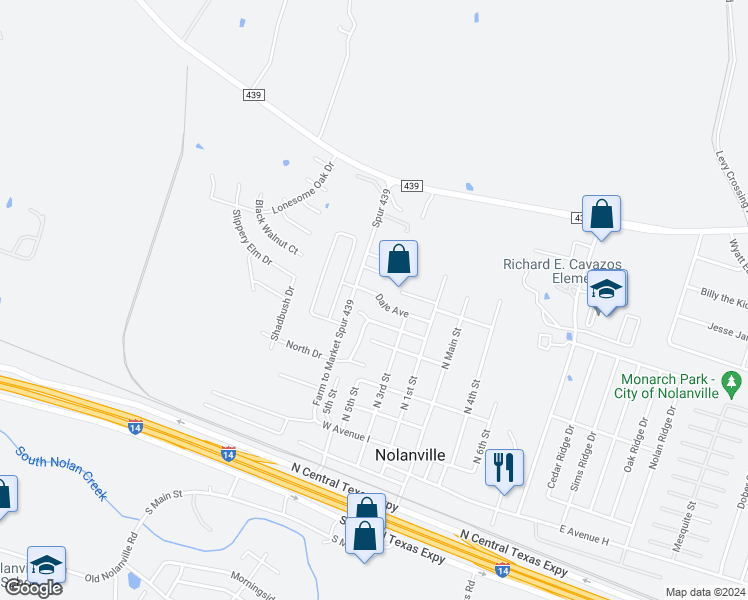 map of restaurants, bars, coffee shops, grocery stores, and more near 405 Dale Avenue in Nolanville