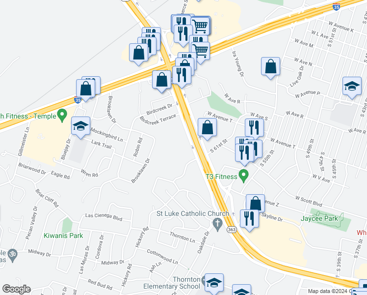 map of restaurants, bars, coffee shops, grocery stores, and more near 3201 Southwest H K Dodgen Loop in Temple