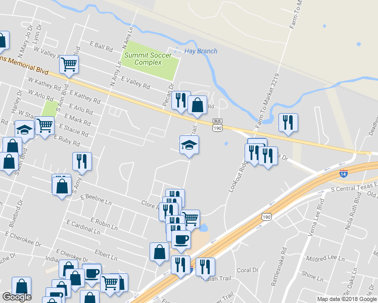 map of restaurants, bars, coffee shops, grocery stores, and more near 401 Justin Lane in Harker Heights