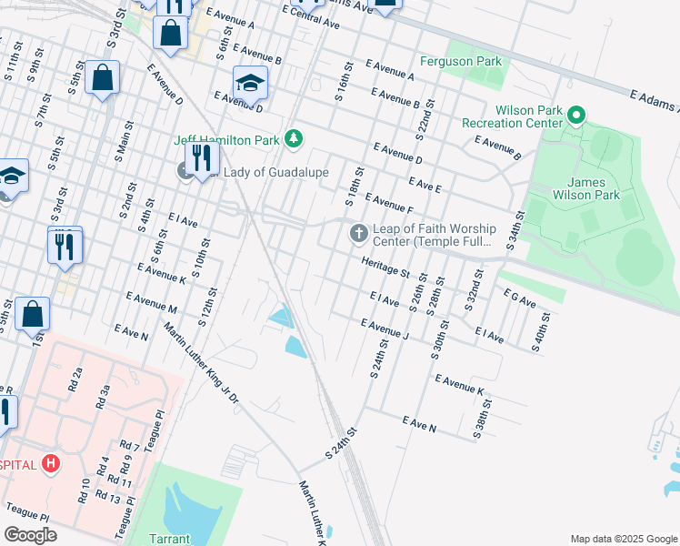 map of restaurants, bars, coffee shops, grocery stores, and more near 810 South 20th Street in Temple