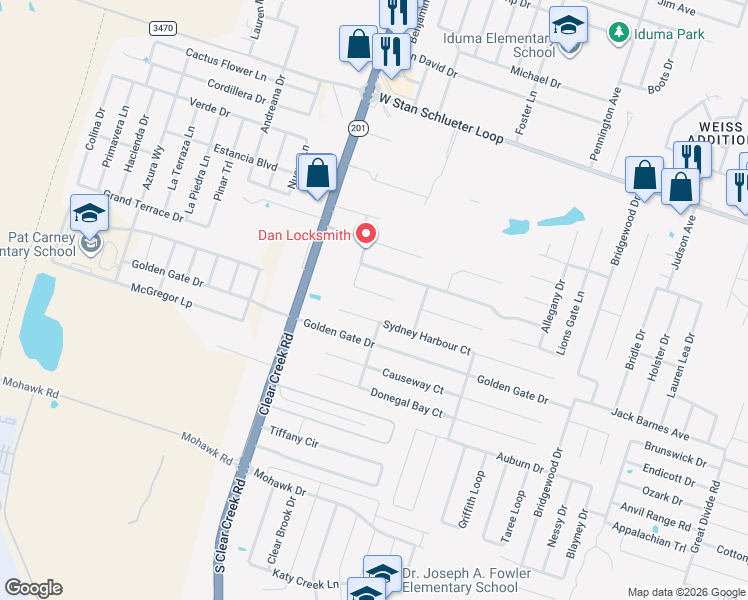 map of restaurants, bars, coffee shops, grocery stores, and more near 5208 Rimes Court in Killeen