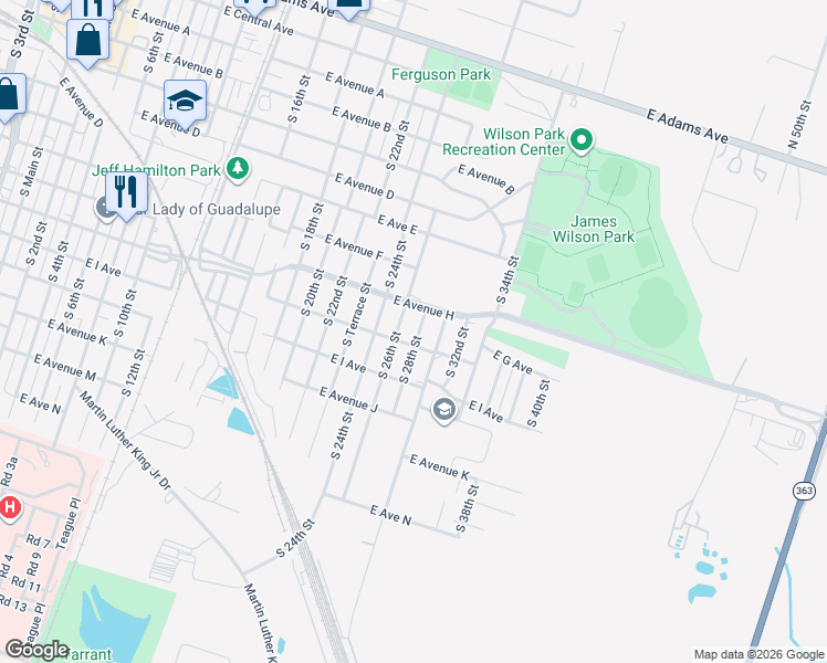 map of restaurants, bars, coffee shops, grocery stores, and more near 714 South 28th Street in Temple