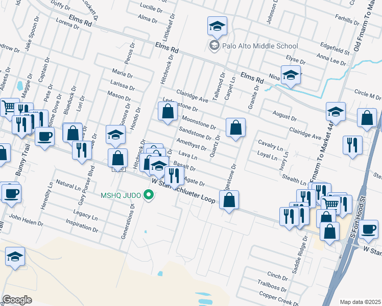 map of restaurants, bars, coffee shops, grocery stores, and more near 2101 Lava Lane in Killeen