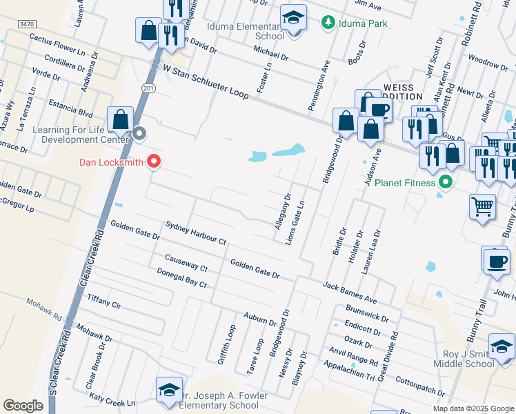 map of restaurants, bars, coffee shops, grocery stores, and more near 4704 Lookout Mountain Lane in Killeen