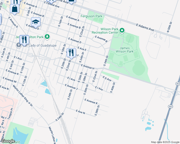 map of restaurants, bars, coffee shops, grocery stores, and more near 705 South 30th Street in Temple
