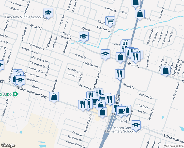 map of restaurants, bars, coffee shops, grocery stores, and more near 4201 Old FM 440 Road in Killeen