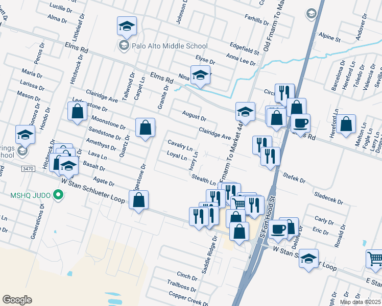 map of restaurants, bars, coffee shops, grocery stores, and more near 1203 Loyal Lane in Killeen