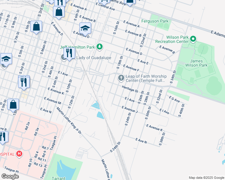 map of restaurants, bars, coffee shops, grocery stores, and more near 810 South 20th Street in Temple