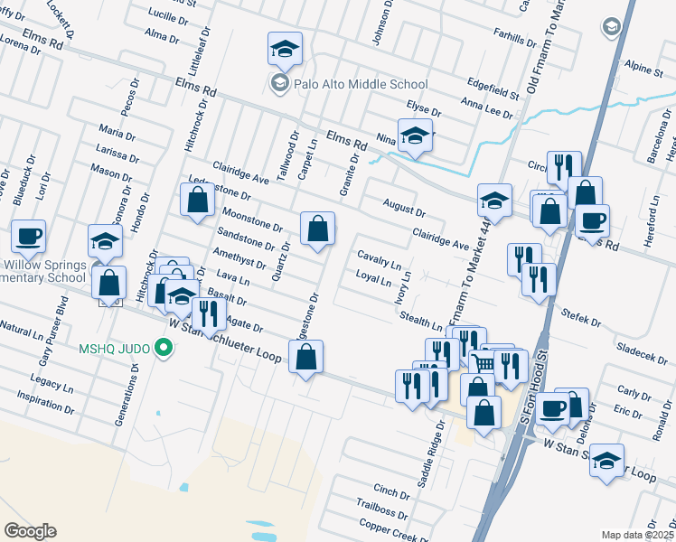 map of restaurants, bars, coffee shops, grocery stores, and more near 4310 Ledgestone Drive in Killeen