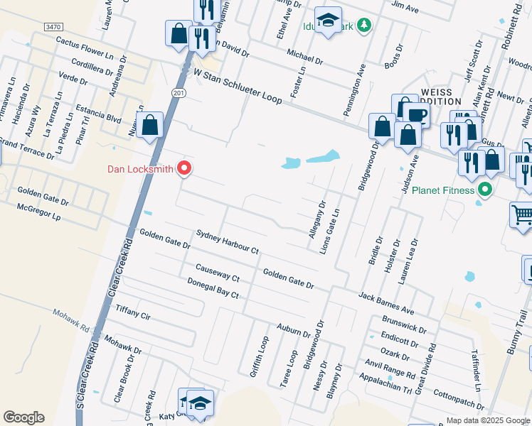 map of restaurants, bars, coffee shops, grocery stores, and more near 4811 Green Meadow Street in Killeen