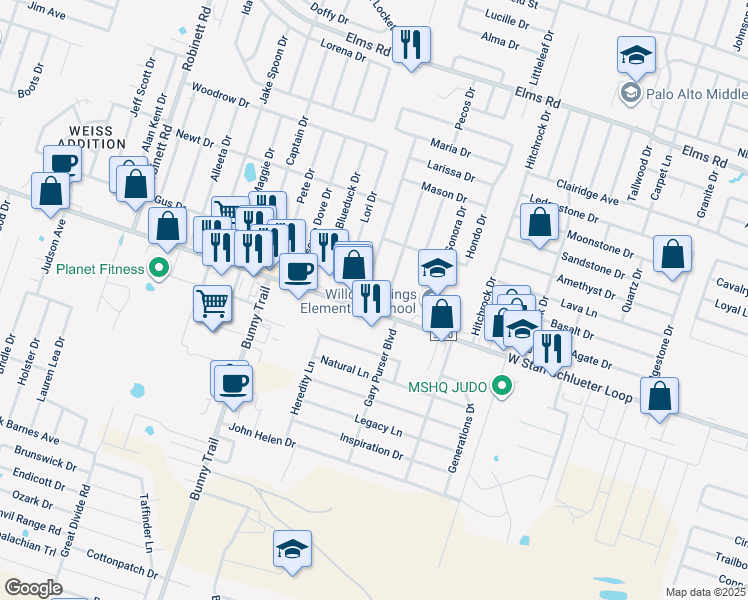map of restaurants, bars, coffee shops, grocery stores, and more near 2809 West Stan Schlueter Loop in Killeen