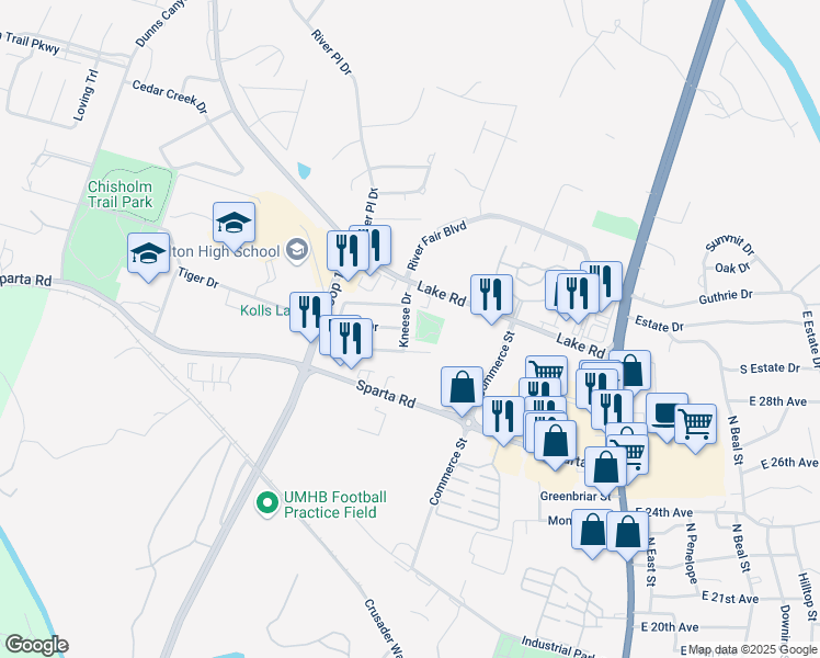 map of restaurants, bars, coffee shops, grocery stores, and more near 2704 Kneese Drive in Belton