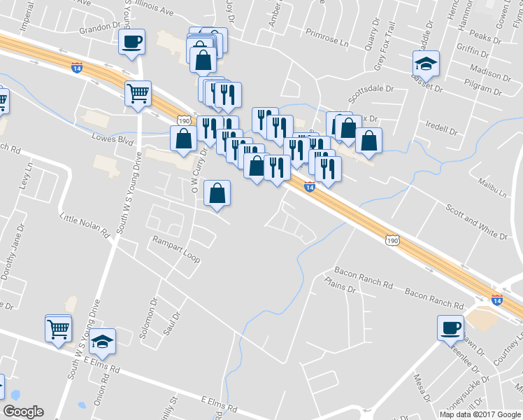 map of restaurants, bars, coffee shops, grocery stores, and more near 2700 Cunningham Rd in Killeen