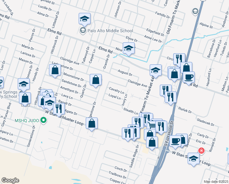 map of restaurants, bars, coffee shops, grocery stores, and more near 1302 Cavalry Lane in Killeen