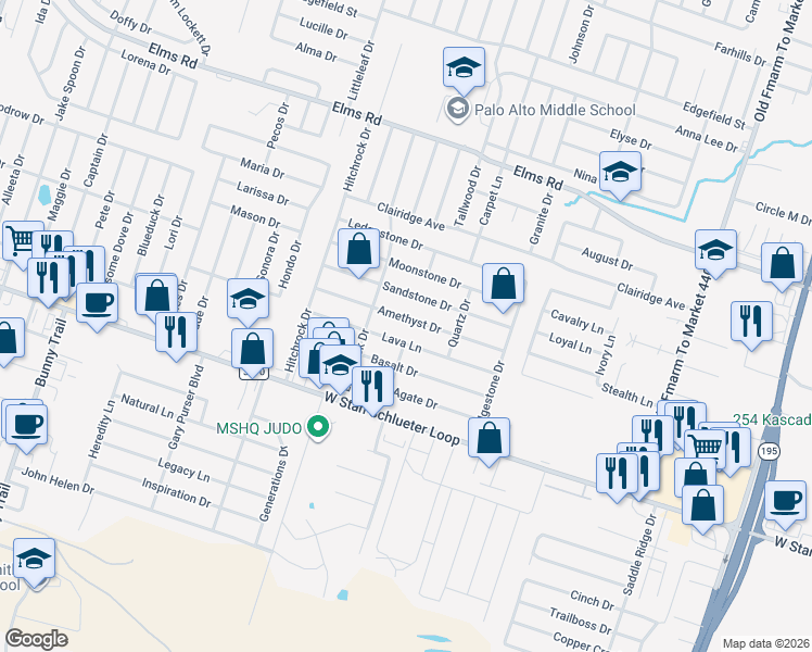 map of restaurants, bars, coffee shops, grocery stores, and more near 2101 Lava Lane in Killeen
