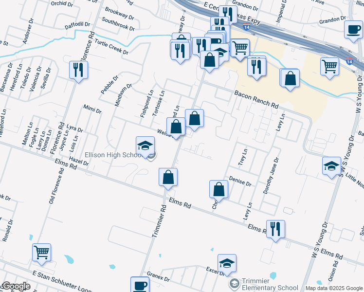 map of restaurants, bars, coffee shops, grocery stores, and more near 3500 Trimmier Road in Killeen