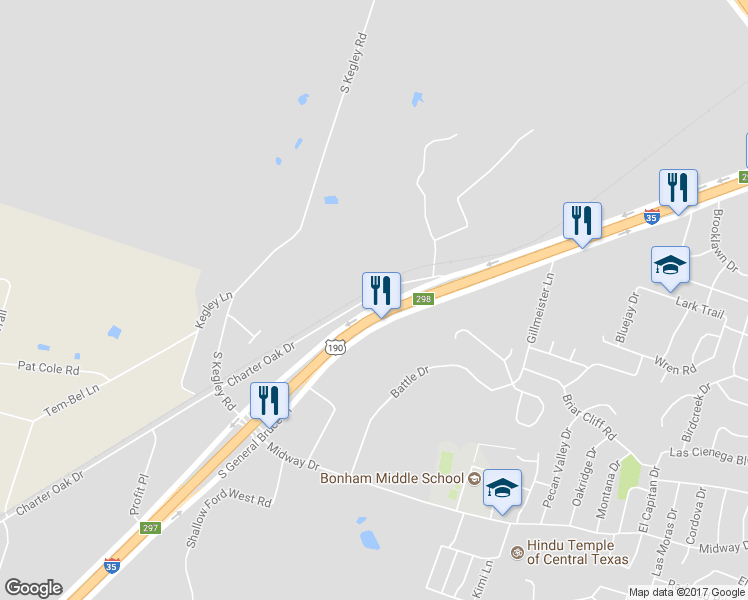 map of restaurants, bars, coffee shops, grocery stores, and more near 5120 South General Bruce Drive in Temple