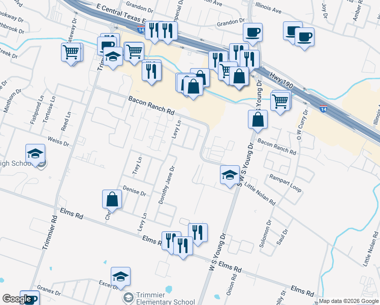 map of restaurants, bars, coffee shops, grocery stores, and more near 1804 Boydstun Loop in Killeen