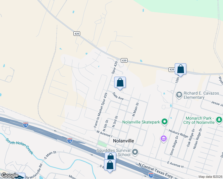 map of restaurants, bars, coffee shops, grocery stores, and more near 408 West Street John Avenue in Nolanville