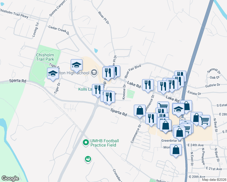 map of restaurants, bars, coffee shops, grocery stores, and more near 509 Kinney Drive in Belton