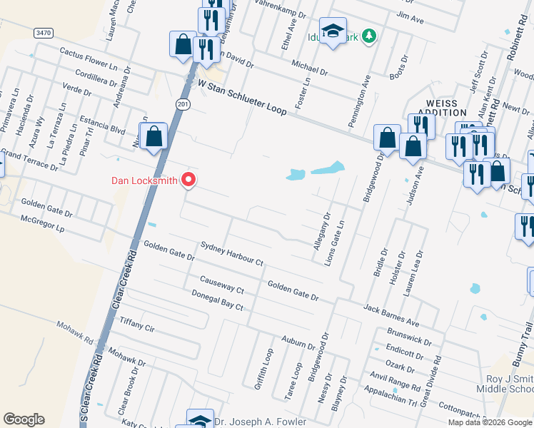 map of restaurants, bars, coffee shops, grocery stores, and more near 4902 Old Homestead Street in Killeen