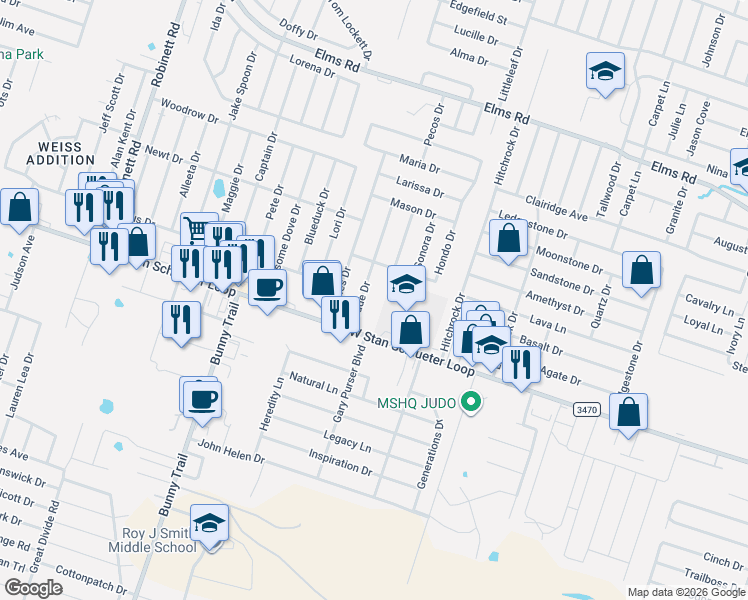 map of restaurants, bars, coffee shops, grocery stores, and more near 4510 Wade Drive in Killeen