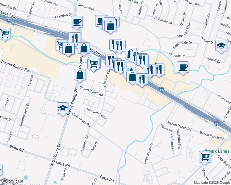 map of restaurants, bars, coffee shops, grocery stores, and more near 2801 O W Curry Drive in Killeen