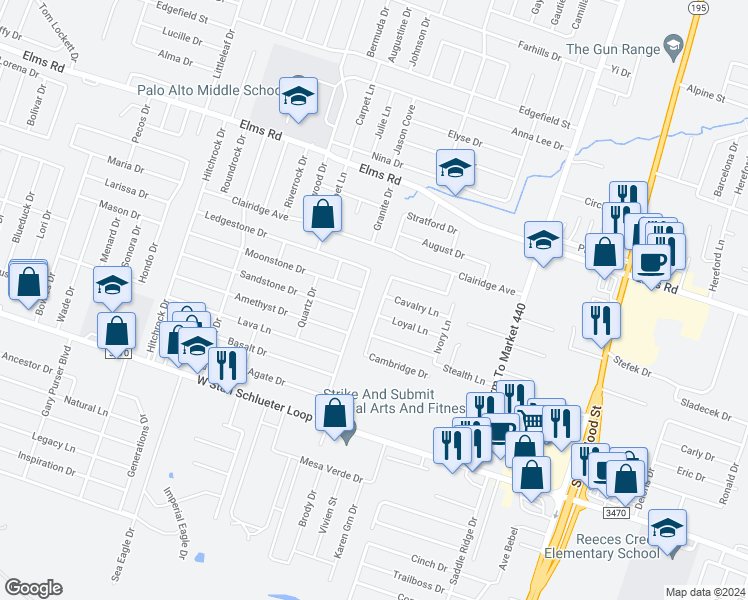 map of restaurants, bars, coffee shops, grocery stores, and more near 4209 Cambridge Drive in Killeen