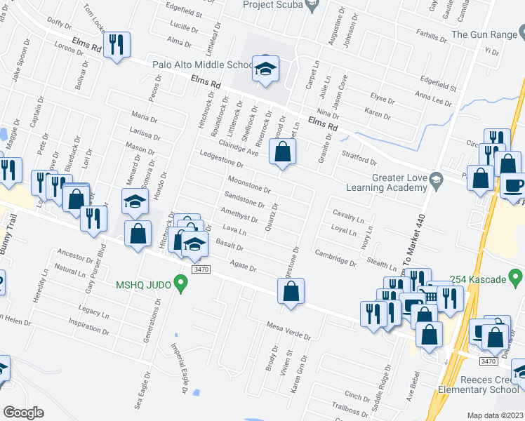 map of restaurants, bars, coffee shops, grocery stores, and more near 2006 Sandstone Drive in Killeen
