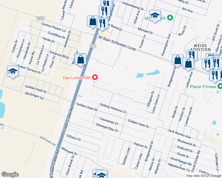 map of restaurants, bars, coffee shops, grocery stores, and more near 5200 Rimes Ranch Drive in Killeen