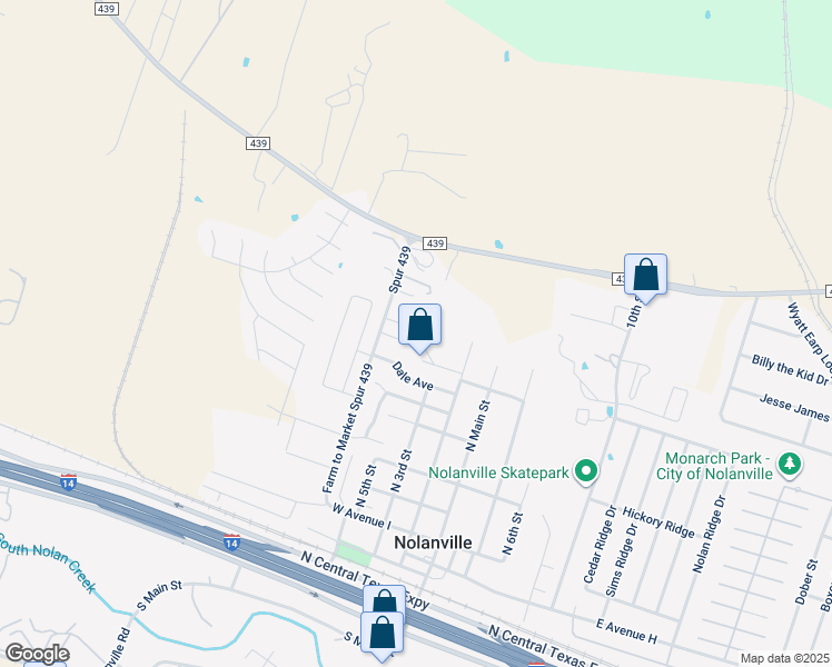 map of restaurants, bars, coffee shops, grocery stores, and more near 176 Ryan Circle in Nolanville